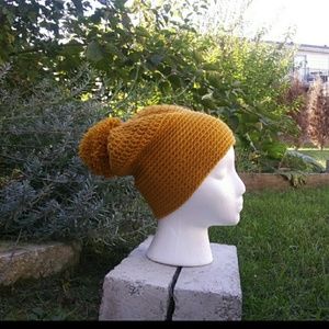 Slouch Beanie Mustard Crotchet Winter Hat